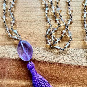 Citrine and Amethyst Faceted Bead Mala Necklace